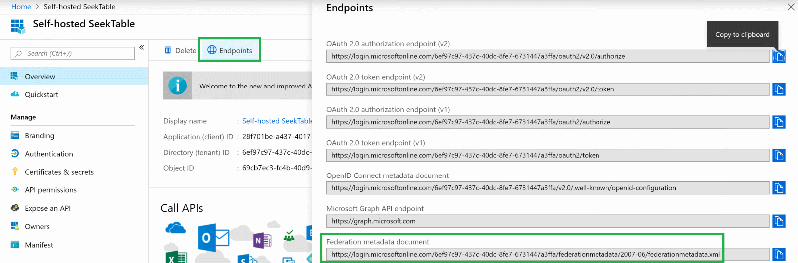 Azure Active Directory: WS Federation Metadata Address