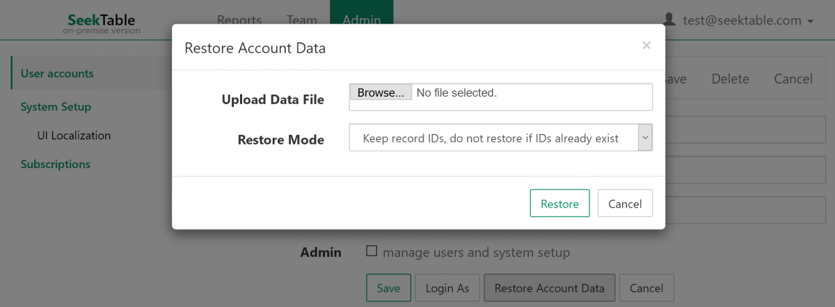 Account: restore from XML backup