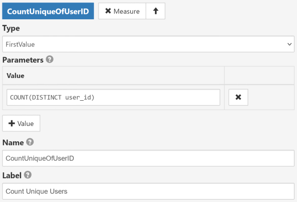 Configure SQL count unique measure