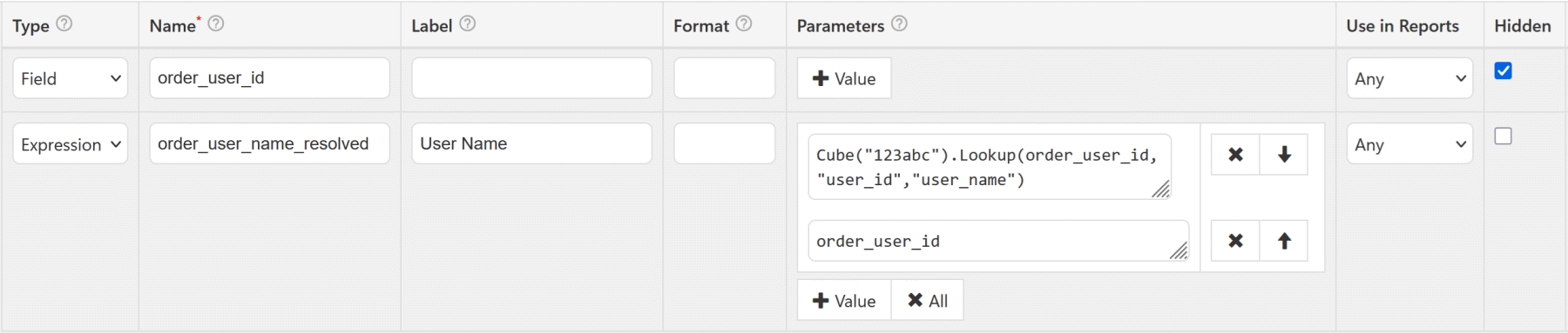 Lookup dimension configuration