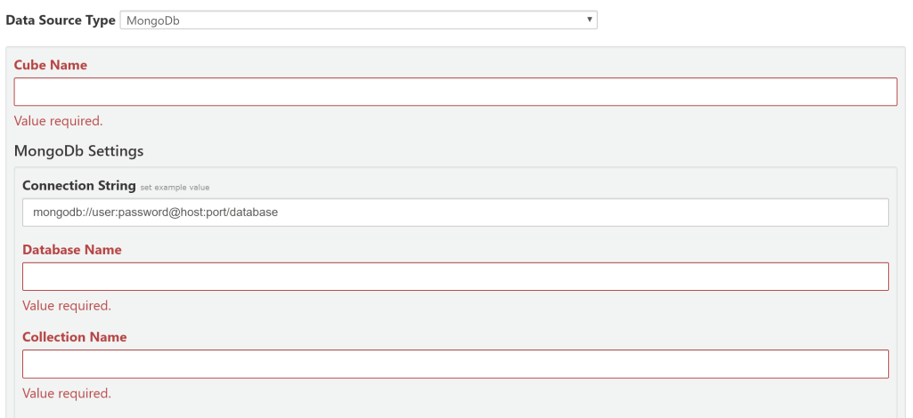 MongoDb connection settings form