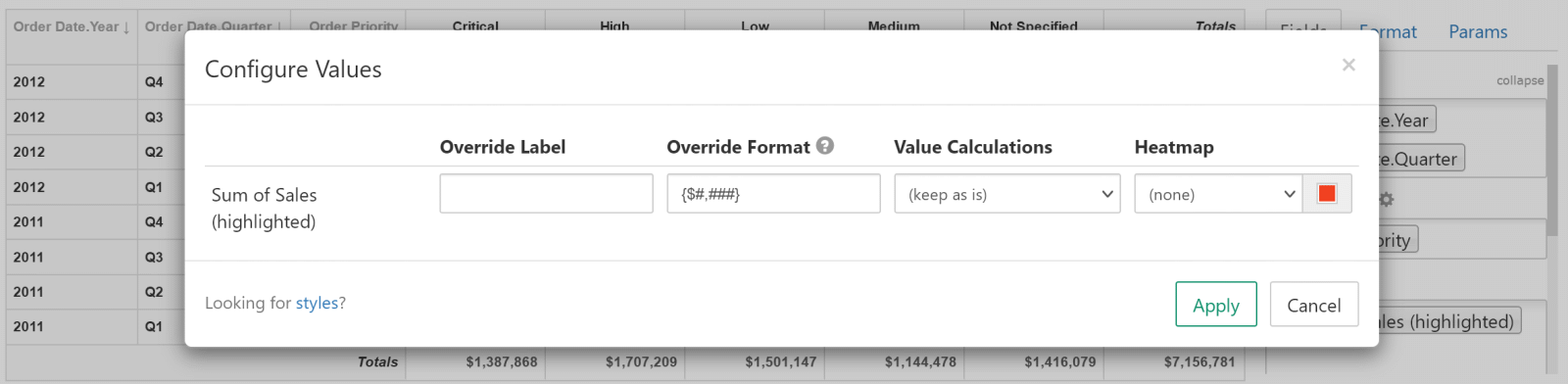 Pivot table values formatting