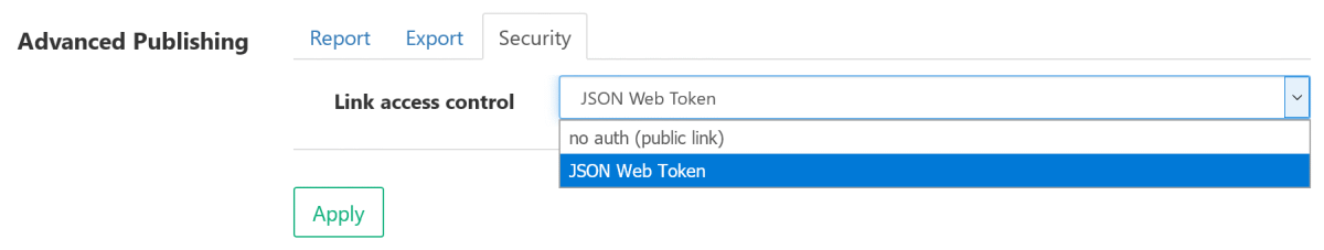Configure Published Report: Security tab