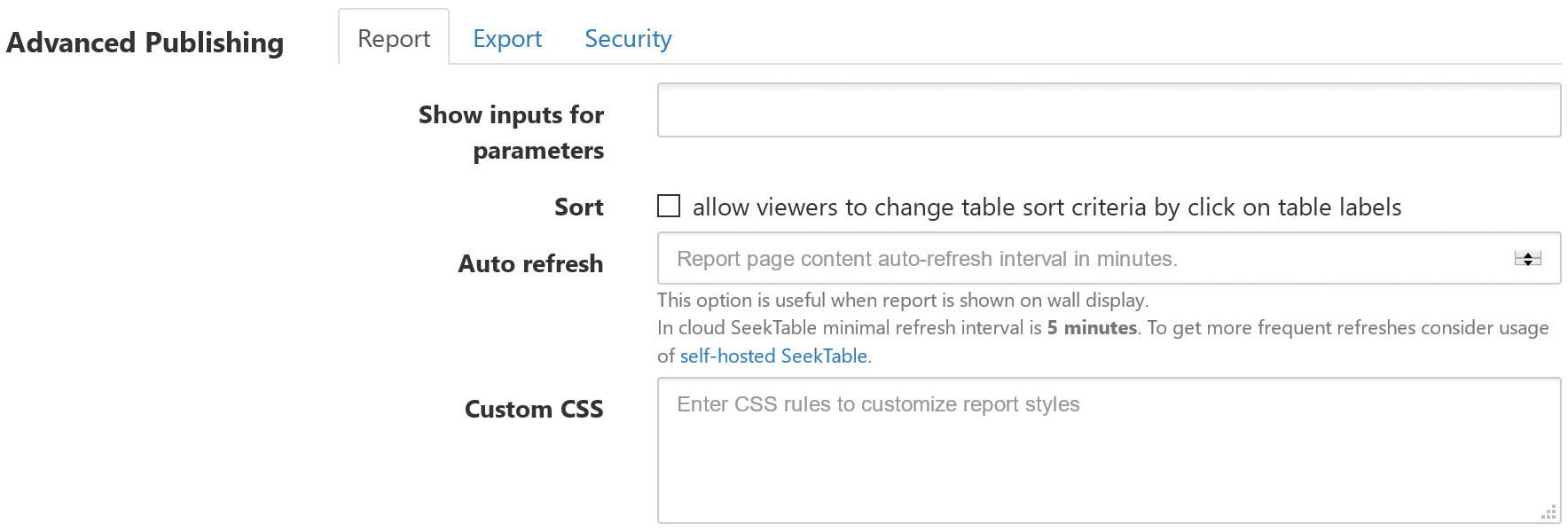 Configure published report